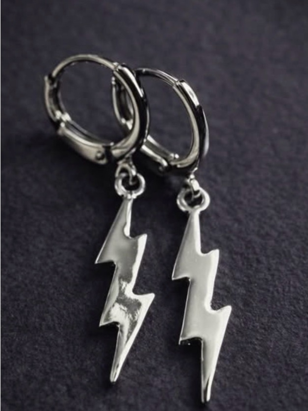 Source Unknown Silver Lightning Bolt Hoop Drop Earrings